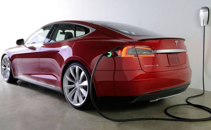 tesla model s plugged in and charging