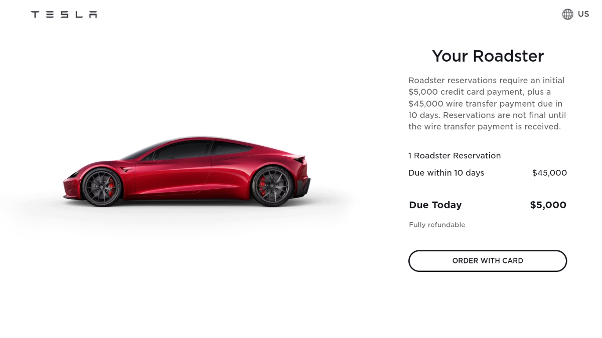 2022 Tesla Roadster Price