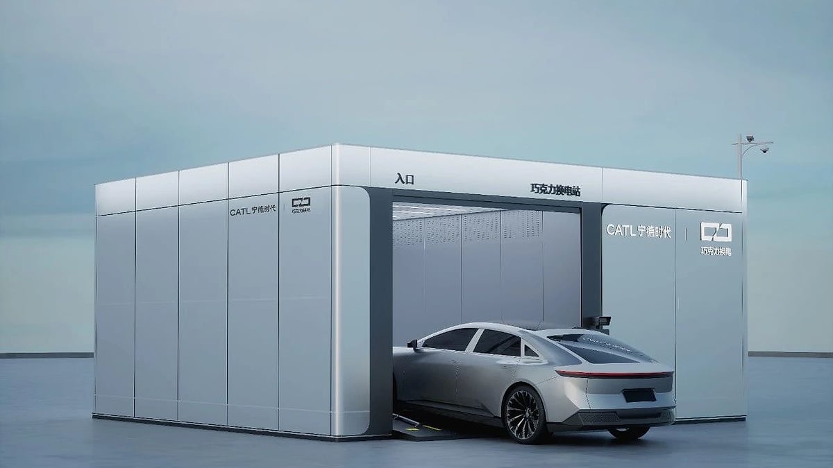 Modern CATL battery swap station with electric vehicle