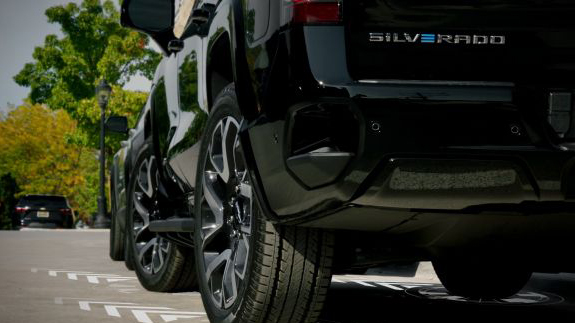 Close-up of the Chevy Silverado EV badging