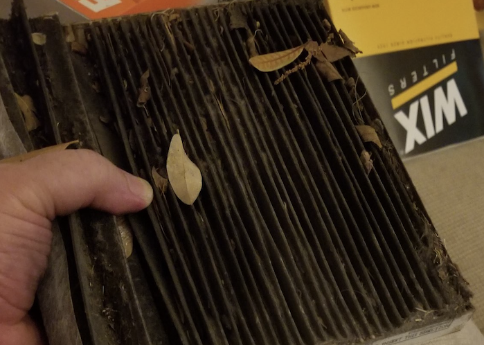 Jack's dirty 2013 Toyota Tacoma cabin air filter