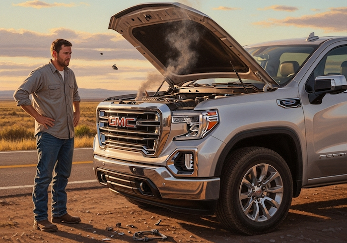 Matthew Scharenberg with his 2020 GMC Sierra with engine failure