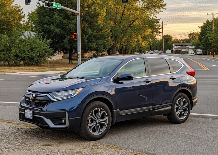 Kelly's 2020 Honda CR-V on the side of the road at a stop light