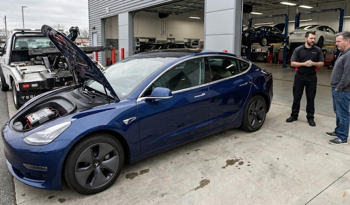 2021 Tesla Model 3 at the Tesla Service Center
