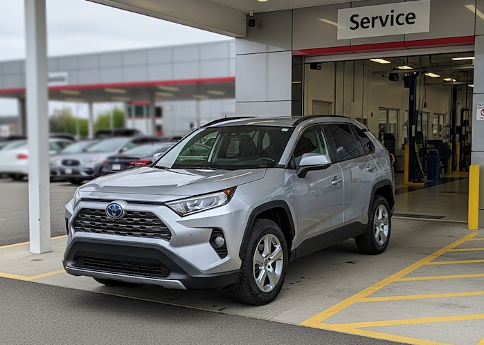 Kaiya Bales 2021 Toyota RAV4 Hybrid at the dealer for service
