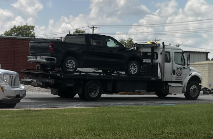 Scott's 2022 Chevy Silverado on a tow truck