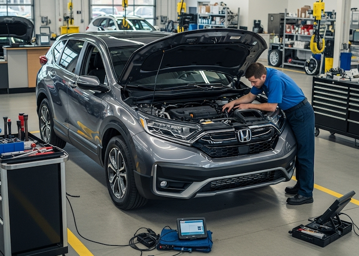 Eve's 2022 Honda CR-V in the shop getting the AC repaired