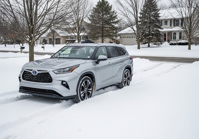 2022 Toyota Highlander driving in the snow