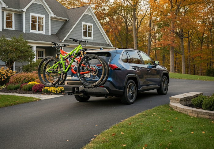 Stuart's 2022 Toyota RAV4 Hybrid with two bikes on the back