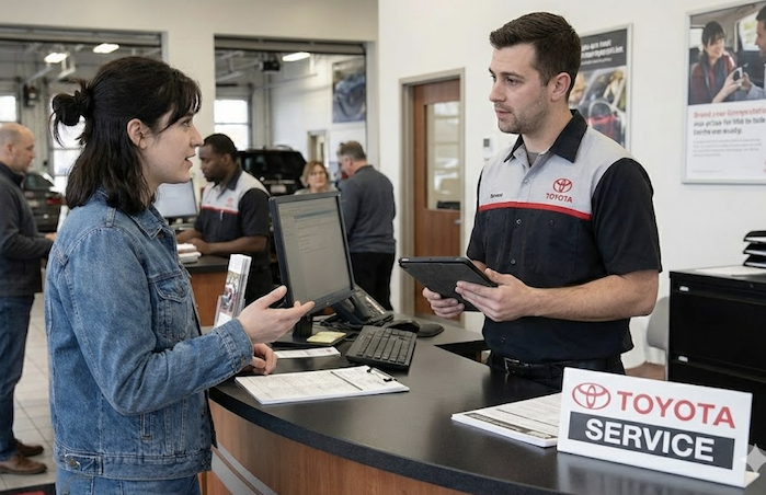Hayden at the Toyota service desk