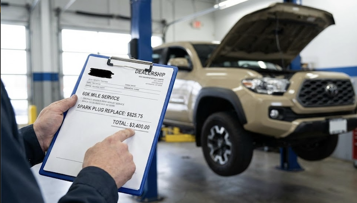 2022 Toyota Tacoma in the dealer's service bay for the 60k service 