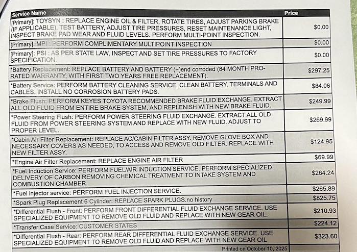 Jorge's 2022 Toyota Tacoma maintenance estimate 