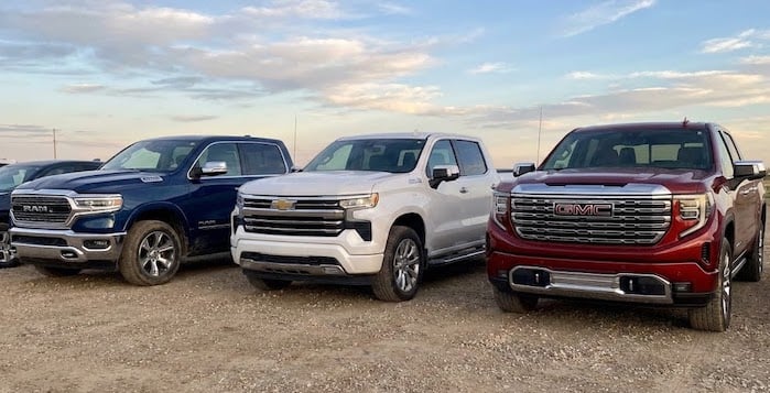 2023 Ram 1500, 2023 Chevy Silverado, and 2023 GMC Sierra