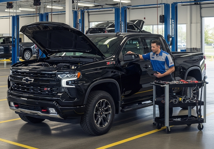 2024 Chevy Silverado at the dealer for service and recall