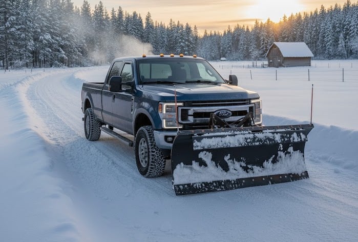 Ford F-350 with a snowplow in the winter