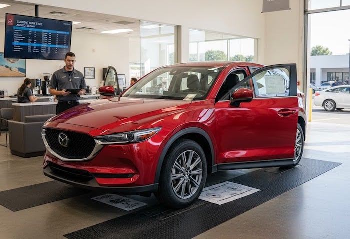 Tandy's 2024 Mazda CX-5 in the dealer's service drive