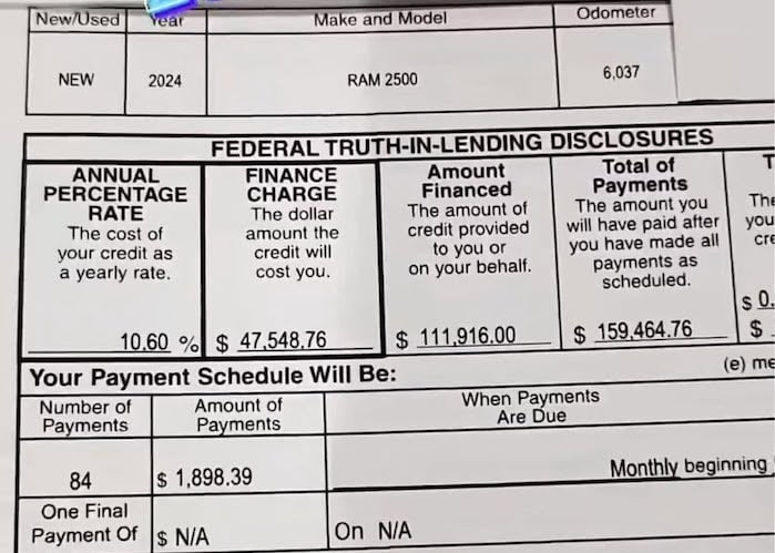 2024 Ram buyer's build sheet from the dealer 