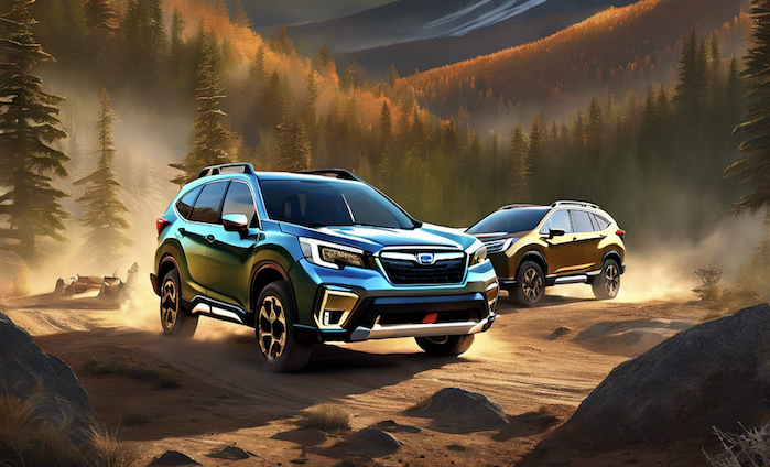2024 Subaru Forester sits ahead of the Honda CR-V