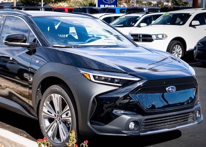 2023 Subaru Solterra sitting on a dealer's lot