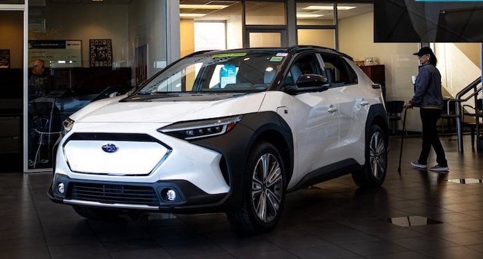 2023 Subaru Solterra sitting in the showroom
