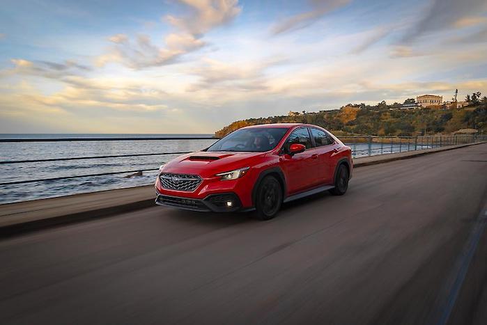 2024 Subaru WRX TR on the road near the water