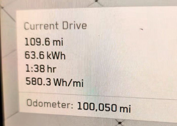 2024 Tesla Cybertruck screen display showing 100k miles