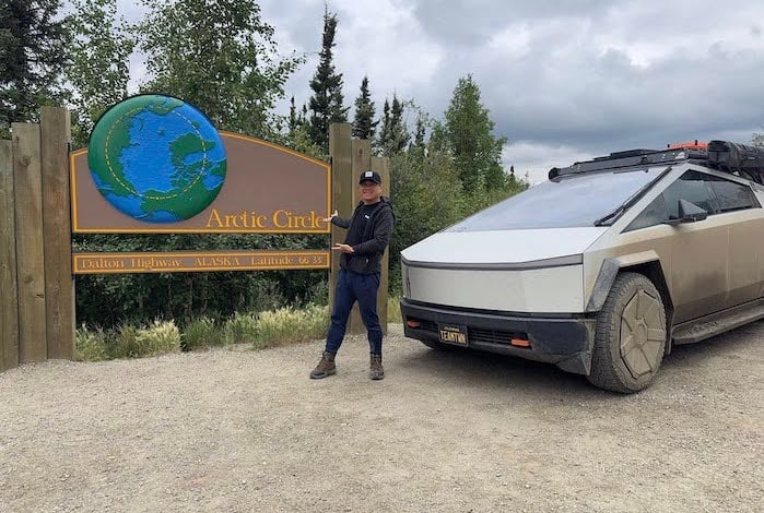 Jacky Chu and his Tesla Cybertruck at the Arctic Circle