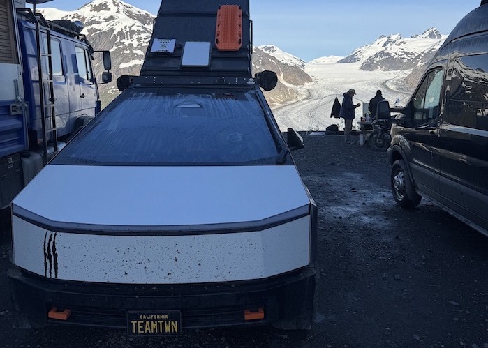 Jacky Chu's Tesla Cybertruck near a glacier