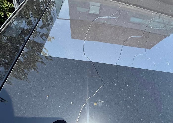 Kinnon Peck's Tesla Cybertruck with broken roof glass