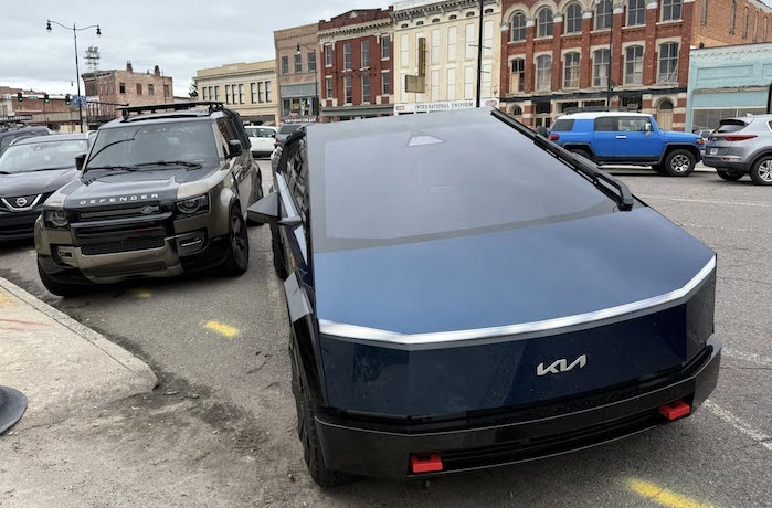 Karyl's Cybertruck parked on the street
