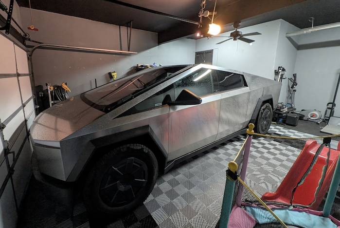 Fernando Diaz Tesla Cybertruck parked in his garage