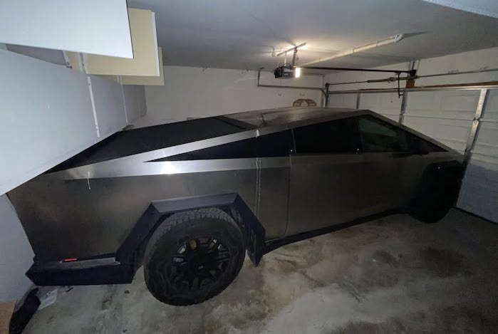 Dewayne's Tesla Cybertruck in his Galveston garage