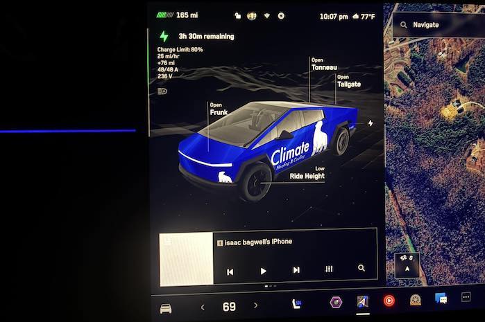 Isaac Bagwell's Tesla Cybertruck screen display