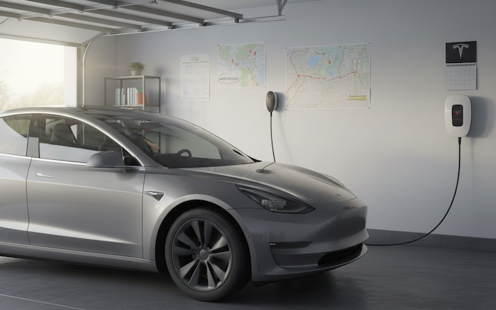 Devin Arceneaux' Tesla Model 3 in the garage charging