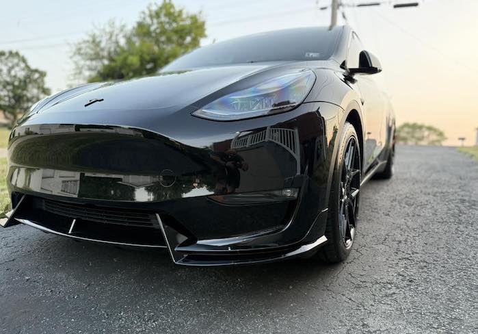 Kevins Tesla Model Y with a lip spoiler