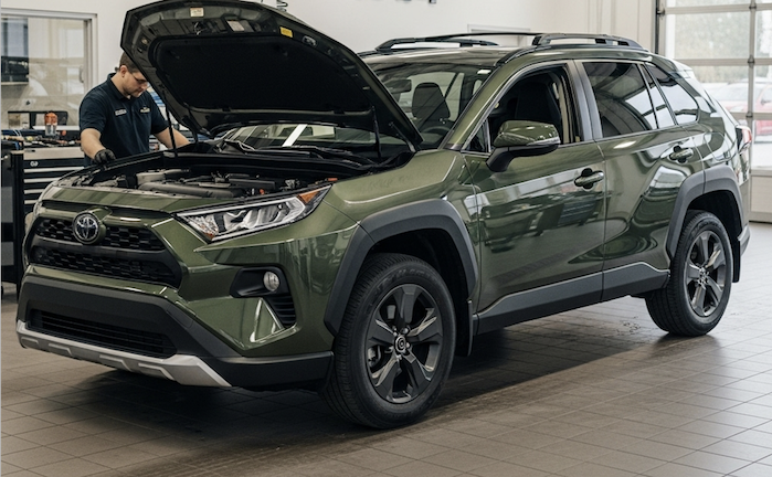 Pam's 2024 Toyota RAV4 Woodland in the shop