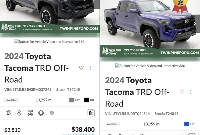 Richard show two 2024 Toyota Tacoma trucks for sale