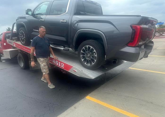 Danny Waltz's Toyota Tundra on a tow truck
