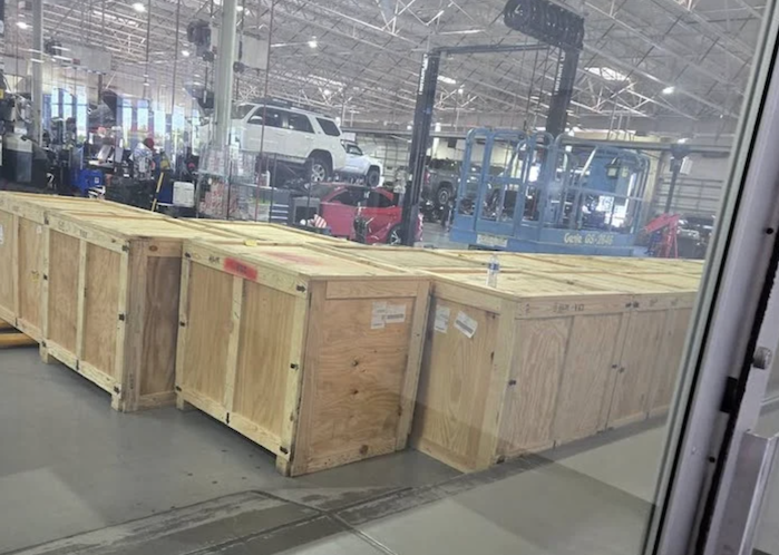 Toyota Tundra engines in crates at the dealer