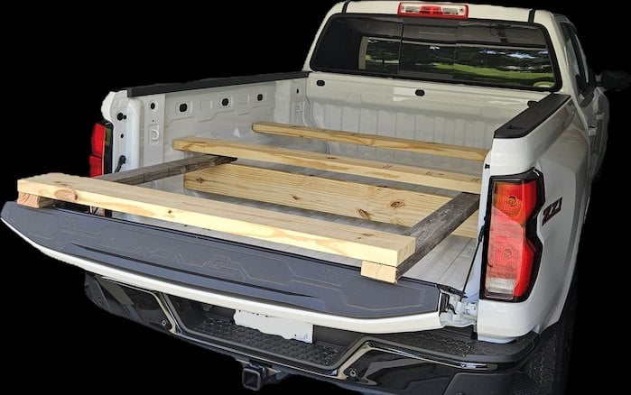 Mark's 2025 Chevy Colorado carrying lumber
