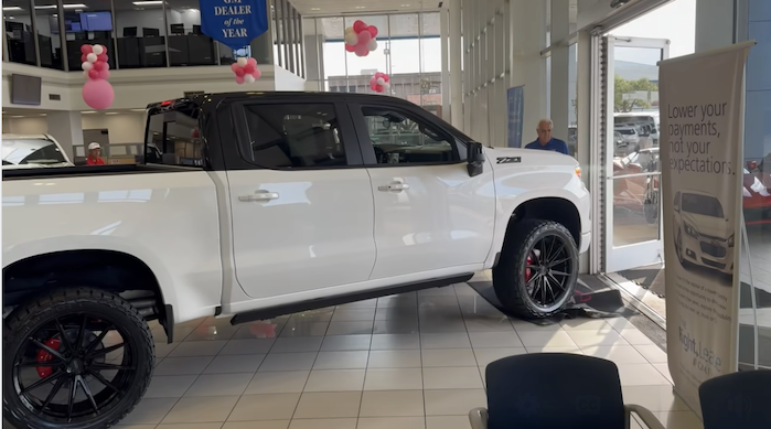 Nick's 2025 Chevy Silverado with upgrades on the showroom floor
