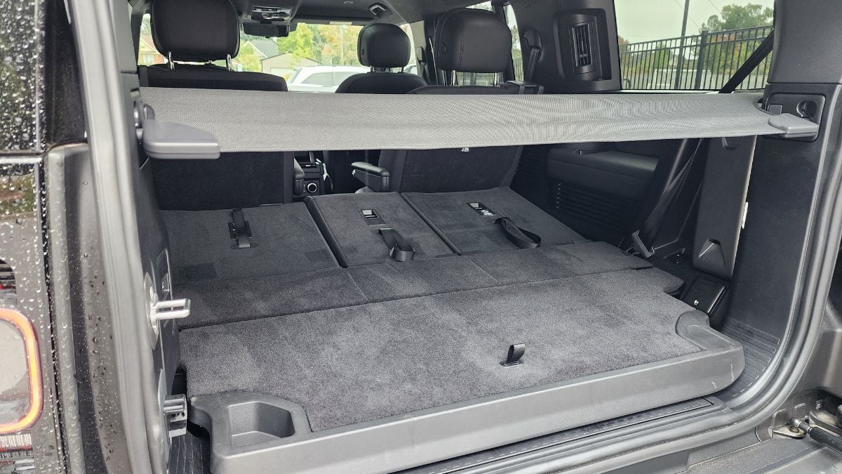 2025 Land Rover Defender 130 V8's cargo space while third row seat is folded down