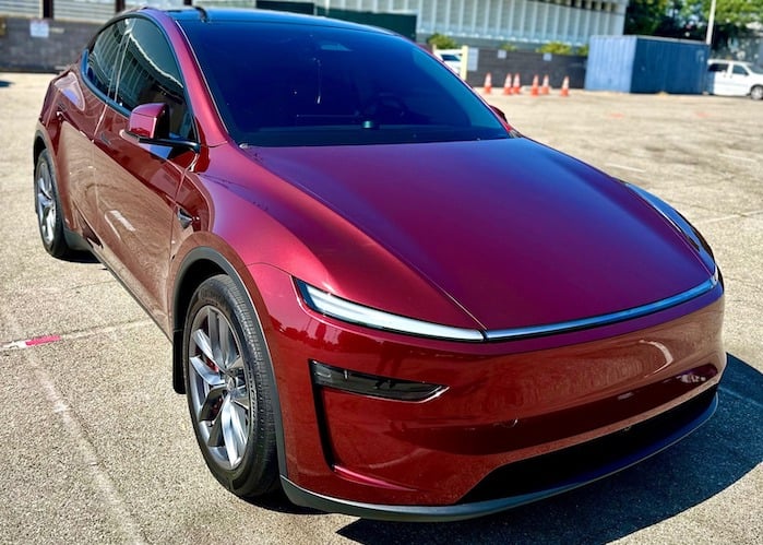 Kenny's 2025 Tesal Model Y with Metallic Redhood PPF