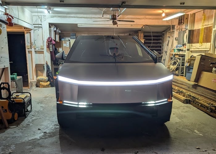 Andres Acosta's Cybertruck in his garage