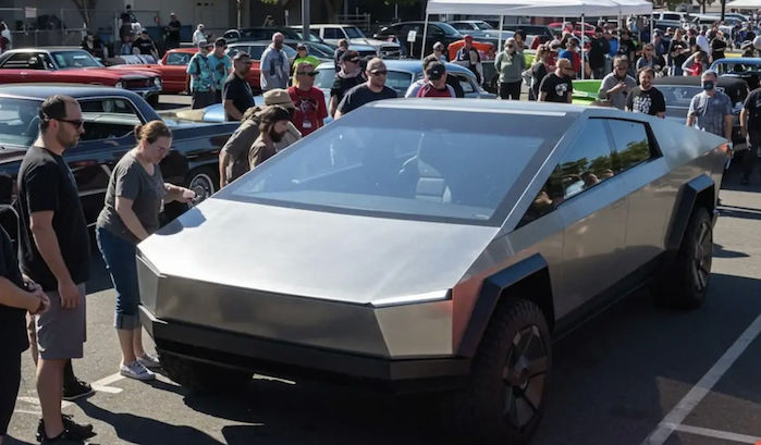 The Tesla Cybertruck at a car show
