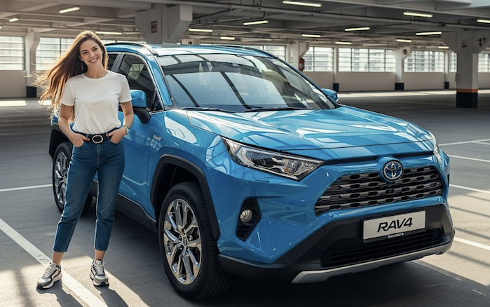 Latisha Knox standing next to her 2025 Toyota RAV4 XSE Hybrid