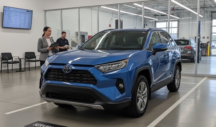 2025 Toyota RAV4 XLE at the dealer for service