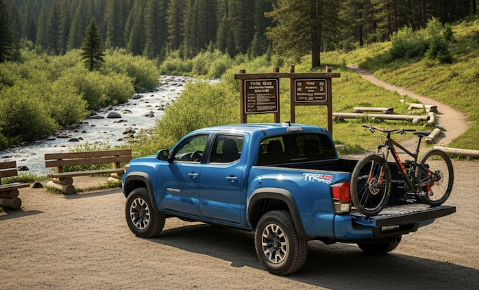 Clint's 2025 Toyota Tacoma at the trailhead