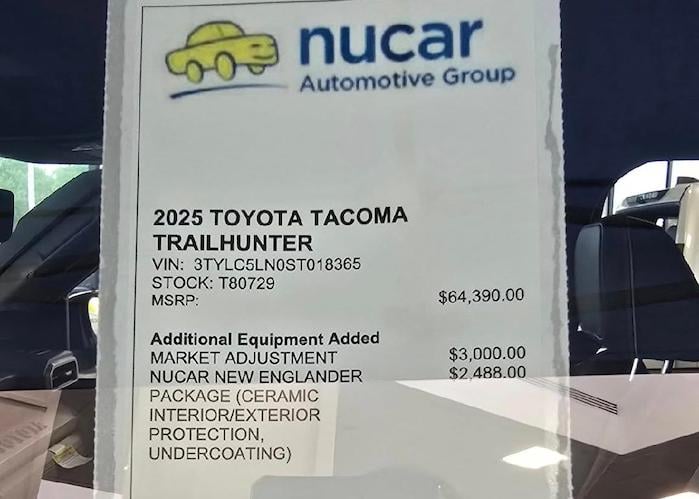 2025 Toyota Tacoma dealer markup window sticker