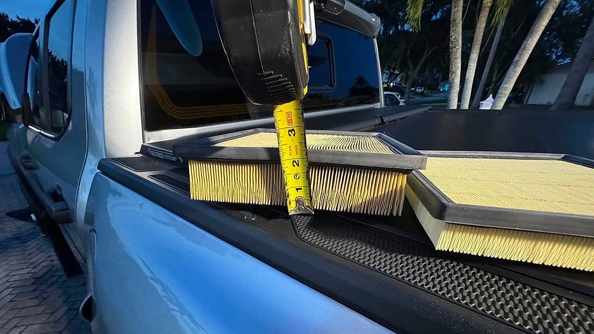 2025 Toyota Tacoma owner measures the different thickness between the two cabin air filters